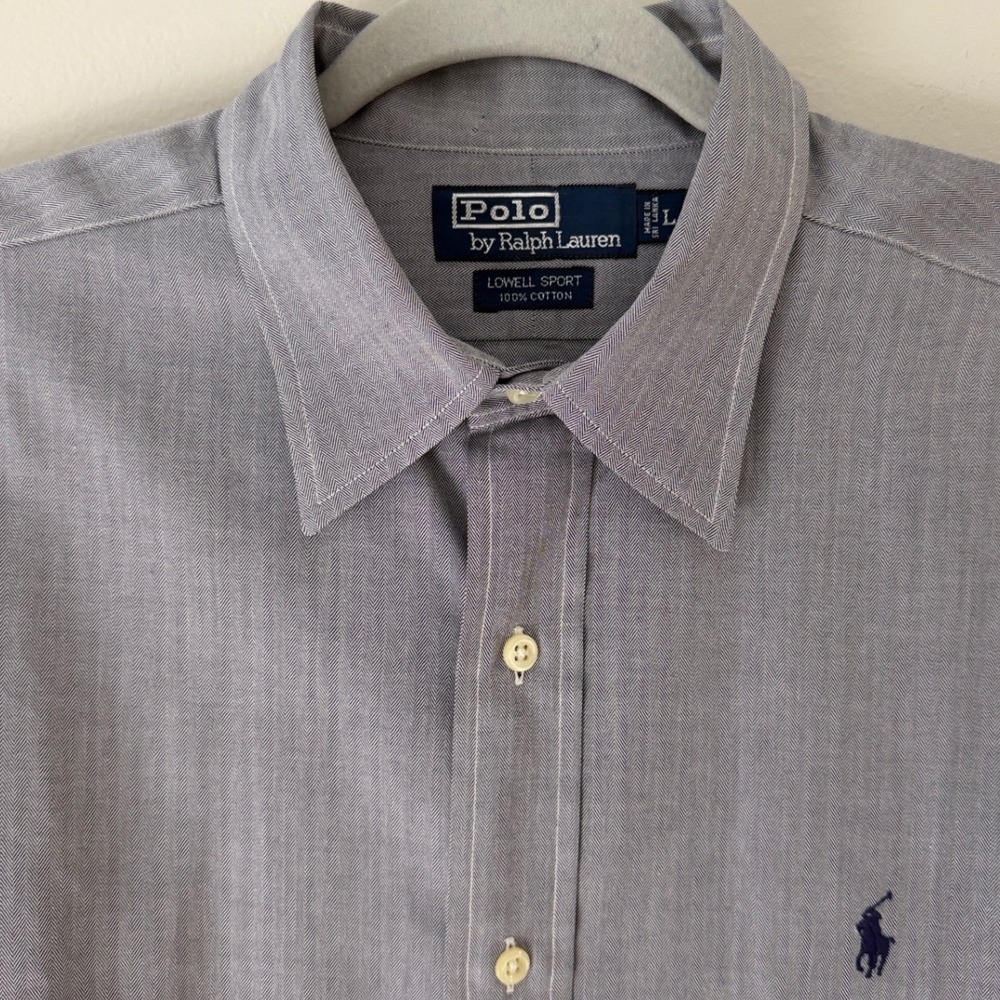 Polo Ralph Lauren Lowell Sport Grey Herringbone Cotton Button Down‎ Shirt Mens L
